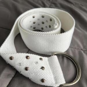 White Studded & Beaded Belt - Size 16 - Y2K Style